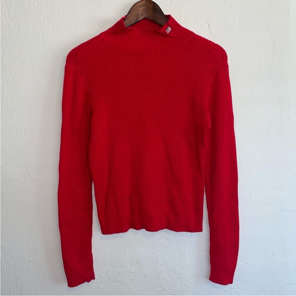 Vintage Y2K Polo Ralph Lauren Mock Neck Ribbed Knit American Flag Sweater